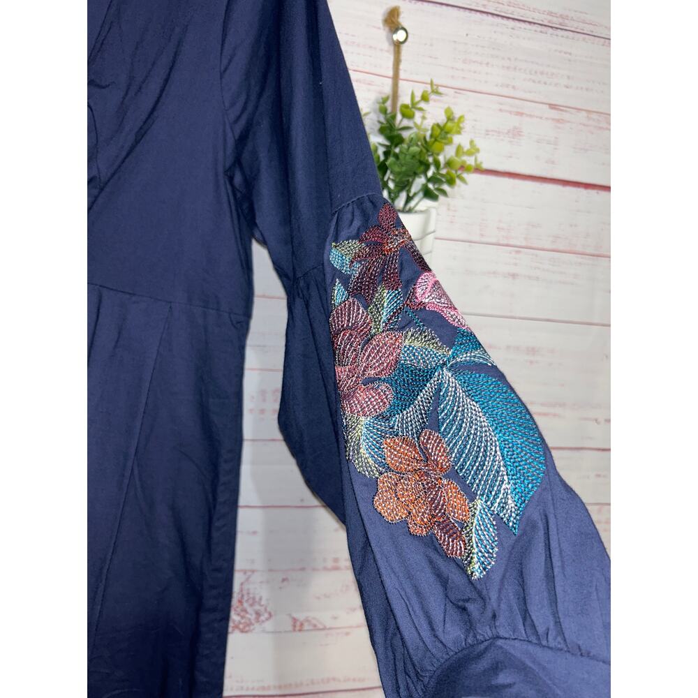 Gigio Boutique Blue Cotton Floral Embroidered Tie Side Dress | NWOT |Size Medium - Picture 2 of 7